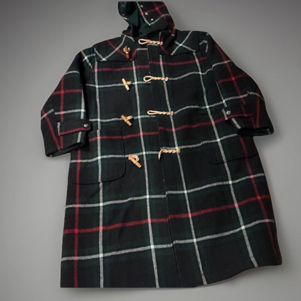 Polo Ralph Lauren Wool Tartan Plaid  Vintage Toggle Duffle Coat L